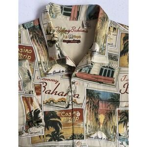Tommy Bahama‎ Men's Medium LA Vegas Retro Casino Post Card 100% Silk Camp Shirt